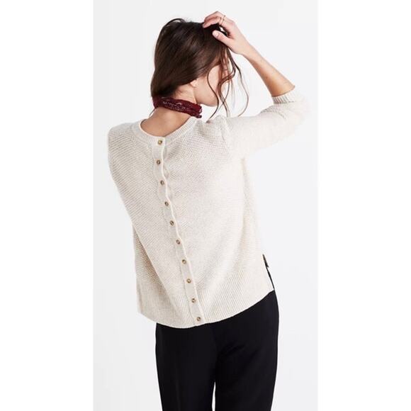 Madewell XSmall XS Cream Backroad Button Back Sweater Cotton Blend Knit Oatmeal - Picture 13 of 13